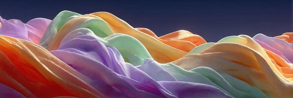Colorful abstract waves create a serene landscape against a dark sky at dusk photo