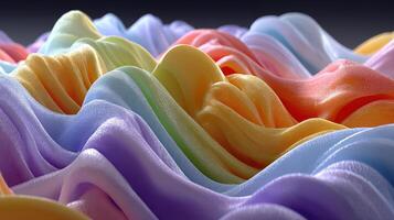 Vibrant fabric waves create colorful patterns under soft light in an artistic composition photo