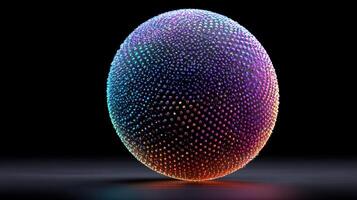 Colorful spherical structure with luminous patterns illuminated against a dark background during a creative digital art display photo