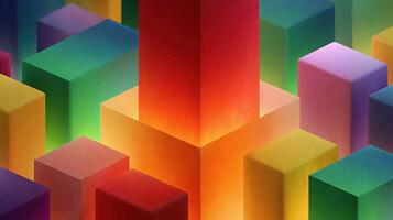Colorful geometric shapes create an abstract vibrant landscape of cubes and pillars in a digitally rendered artwork photo