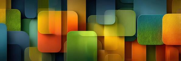 Colorful geometric shapes create an abstract modern design with vibrant hues and layered textures in this artwork photo