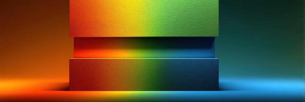 Abstract composition featuring gradient colors and geometric shapes in a modern art space during evening illumination photo