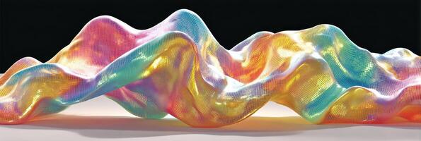 Colorful abstract wave sculpture with luminous and flowing patterns created from mesh material photo