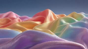 Silky fabric in vibrant pastel shades resembling rolling hills during a clear day photo