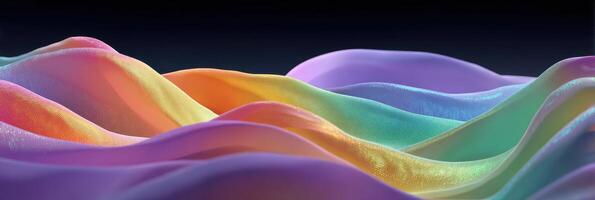 Colorful waves of fabric flow gracefully, creating a vibrant abstract landscape in a dark setting photo