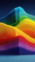 Colorful abstract landscape with layered hills in vibrant hues against a dark background photo