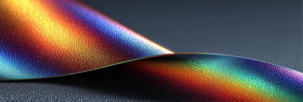 Colorful ribbon with vivid iridescent patterns on a textured surface in a soft light setting photo