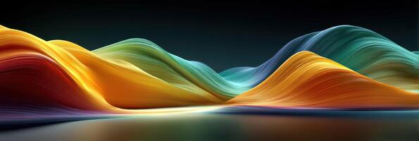 Colorful waves flow across a smooth surface reflecting vibrant hues in an abstract landscape photo