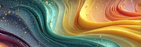 Colorful swirls of paint create a mesmerizing abstract design with glowing golden accents photo