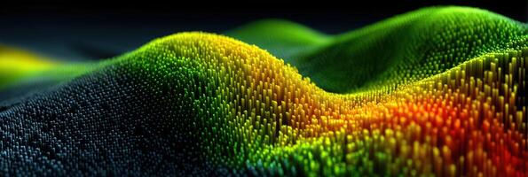 Colorful 3D landscape of vibrant peaks and valleys created with fine particles undulating in dynamic motion photo