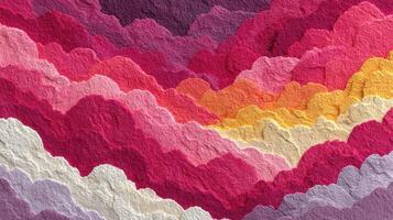 Colorful abstract landscape with layered clouds representing sunset in vibrant shades of red, pink, yellow, and white photo