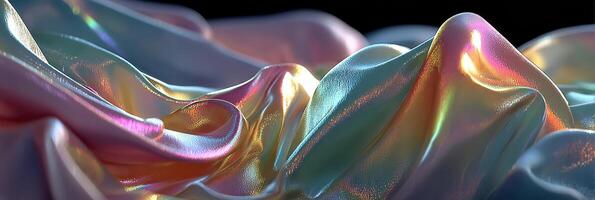 Colorful silky fabric draping in soft waves under ambient lighting photo