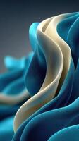 Elegant flowing fabric in shades of blue and cream showcasing intricate texture and movement photo
