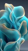 Flowing translucent fabric in blue and orange hues creates a modern art piece with intricate details and smooth contours photo