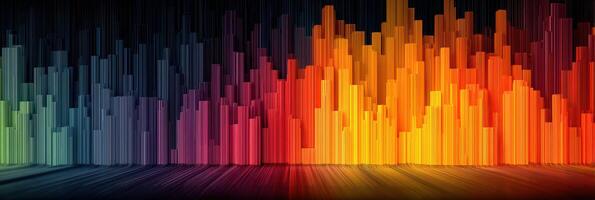 Bright colors create an energetic display with vertical bars representing sound waves in a dark setting at night photo