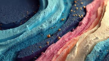Colorful abstract texture showcases layered sand and powder patterns inspired by nature's landscape in a vibrant artistic arrangement photo