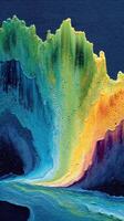 Colorful abstract artwork depicting vibrant waves of paint blending together in a smooth flow photo