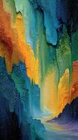 Vibrant abstract artwork featuring cascading colors and textures inspired by natural landscapes photo