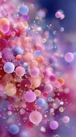 Colorful bubbles float in a magical, dreamy background filled with soft hues and light reflections in the atmosphere photo