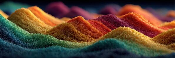 Colorful sand patterns resemble rolling hills at dusk evoking artistic inspiration and creativity photo