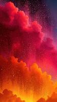 Vibrant sunset sky with colorful clouds and shimmering light effects over a serene landscape photo