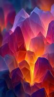 Colorful geometric shapes with glowing light create an abstract design in a vibrant digital artwork photo