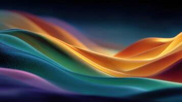 Colorful waves of silk fabric gracefully flow across a dark background photo