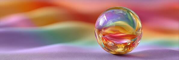Colorful marble resting on soft fabric with a gradient background during daylight photo