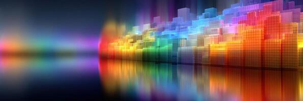 Vibrant city skyline with colorful light reflections during nighttime photo