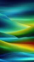 Vibrant abstract landscape depicting rolling hills under a colorful sky at twilight photo