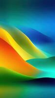 Colorful abstract landscape with flowing colors depicting hills and waves under a vibrant sky photo