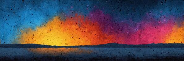 Vibrant sunset colors illuminate the evening sky over tranquil water bodies in a serene natural landscape photo