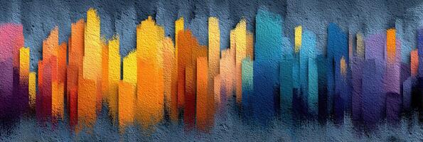 Vibrant abstract city skyline painted in warm and cool colors showcasing artistic expression in a modern urban setting photo