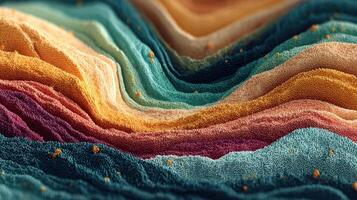 Colorful textured layers create an abstract landscape resembling waves in a vibrant design photo