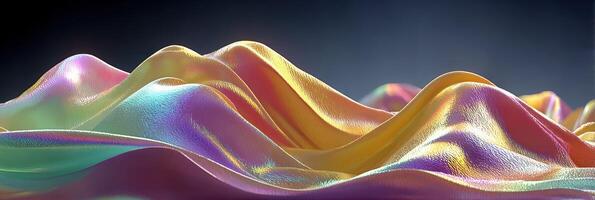 Dynamic wave-like patterns create a mesmerizing, colorful landscape under soft lighting conditions photo