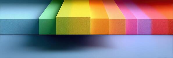 Vibrant colored foam blocks aligned in a modern artistic arrangement in a minimalist indoor space photo