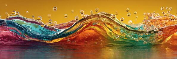 Colorful water waves illuminated by warm light create a vibrant, dynamic display capturing movement in an artistic way photo