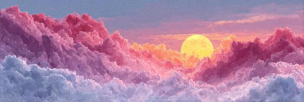 Colorful sunset over fluffy clouds creates a serene landscape at dusk with hues of pink and orange in the sky photo