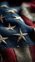 Close view of intricately stitched stars on an American flag highlighting craftsmanship and fabric details photo