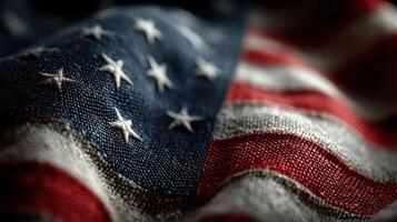 American flag waving gently in the breeze, showcasing stars and stripes with rich colors and textures photo