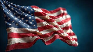 Waving American flag with vintage texture against a dark background photo