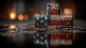 Texas-themed decorative piece with American flag design showcasing unique textures and colors in a creative arrangement at nighttime photo