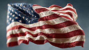 Waving American flag against a cloudy background in a display of patriotism and national pride photo