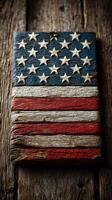 Crafted wooden American flag art piece displayed on rustic wooden surface showcasing craftsmanship and patriotic spirit photo