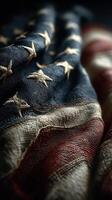Close-up view of folded American flag showcasing its details and textures in natural light photo