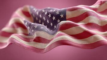 American flag waving gracefully against a soft purple backdrop, symbolizing patriotism and national pride photo