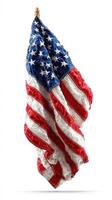Waving fabric American flag with stars and stripes hanging gracefully photo