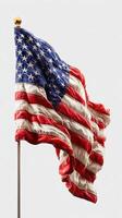 Flag waves gracefully against a neutral backdrop showcasing vibrant colors and detailed fabric textures photo