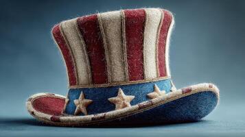 Unique felt top hat with red, white, and blue colors featuring stars for patriotic celebrations and events photo