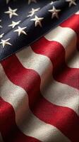 Detailed close-up of a waving American flag showcasing vibrant colors and textures on fabric photo